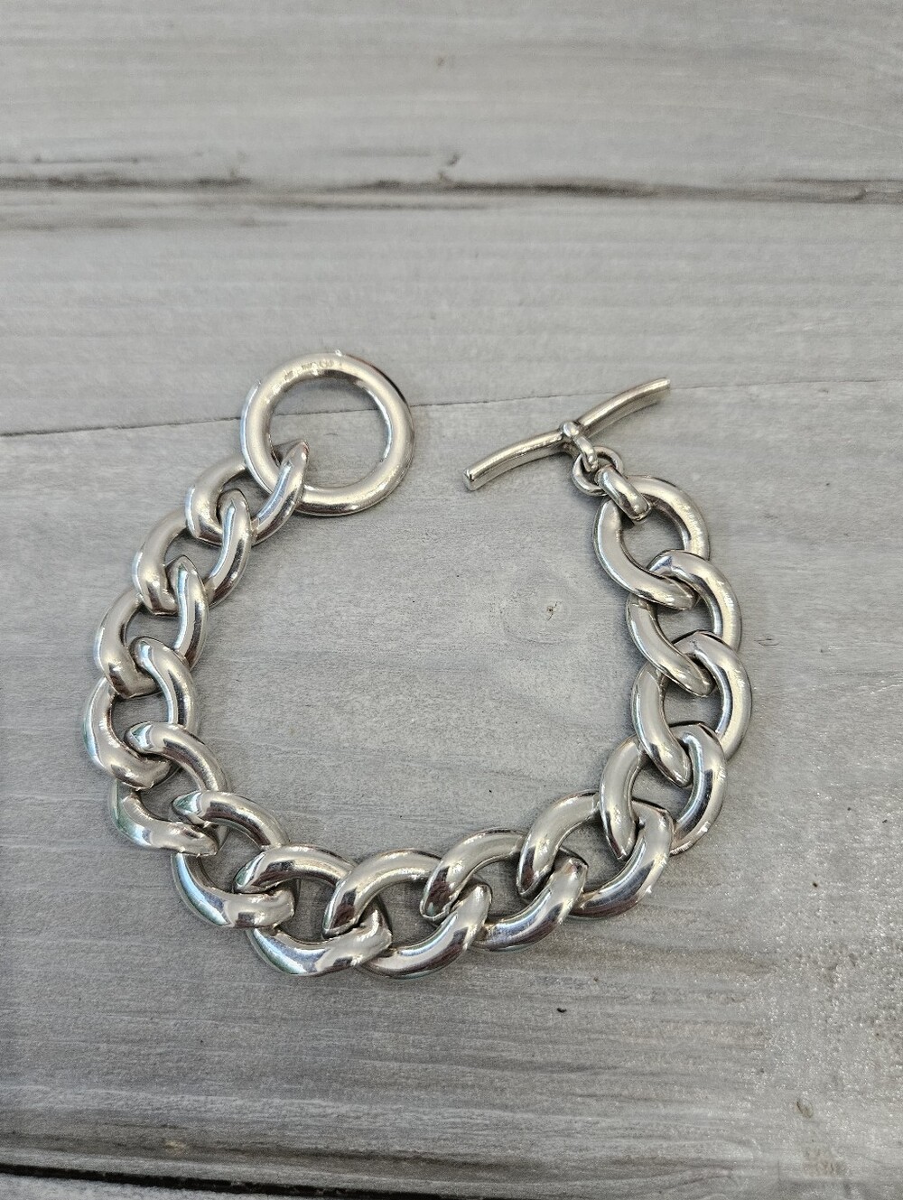 Sterling Silver Chunky Toggle Clasp Bracelet 52.8g 8"